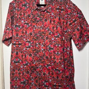 EUC Element Red Abstract Floral Design Button Up Shirt Mens Size XXL